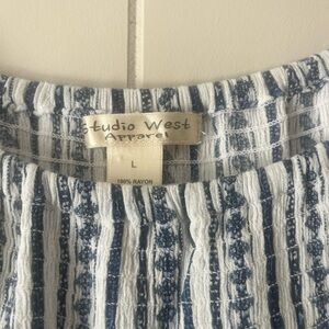 Studio West Navy and White Textured Blouse